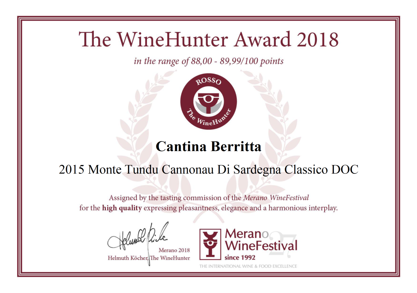 “The WineHunter” premia la Cantina Berritta