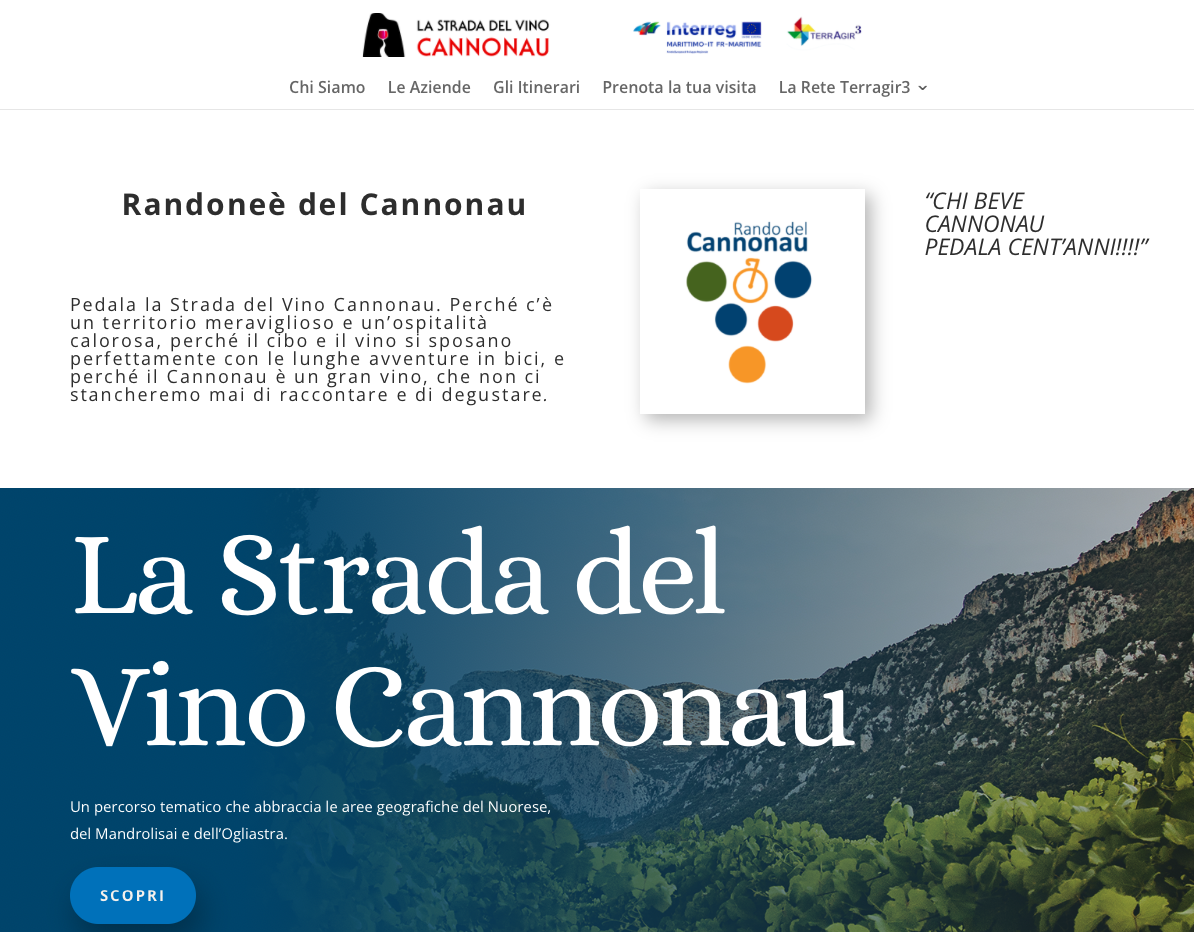 La pagina iniziale del portale "Strade del Vino Cannonau"